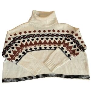 Anthropologie Cream Fair Isle Turtleneck Sweater Long Sleeve Cozy Knit Top Women